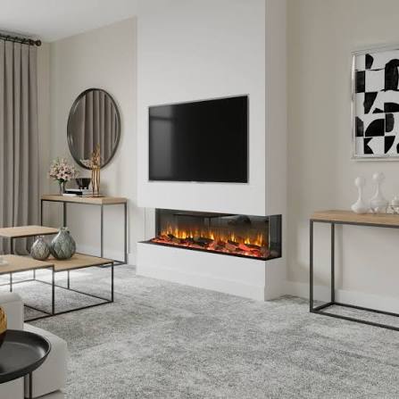 Modern bespoke media wall with TV and feature fireplace